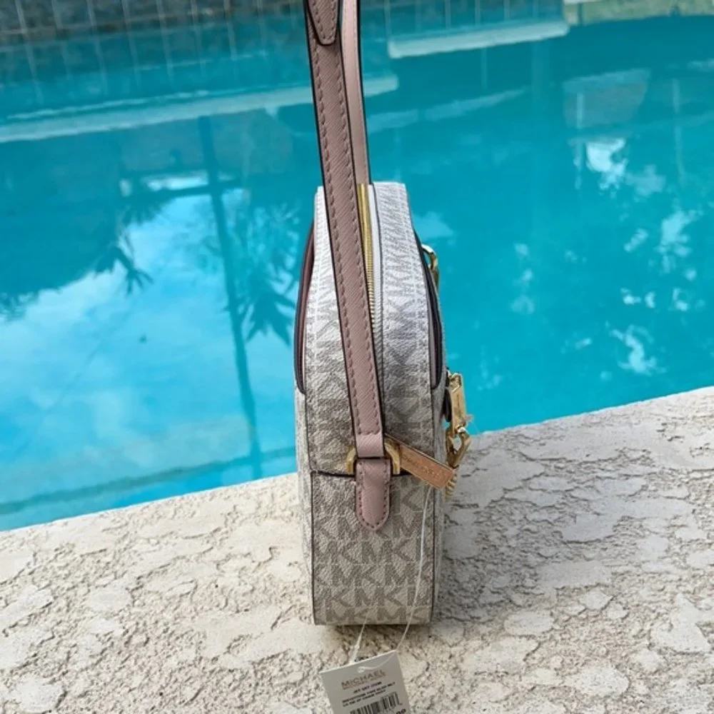 Michael Kors Jet Set Item Large East West Zip Chain Crossbody Powder Blush Multi - Picture 4 of 16